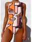 cheap One-piece swimsuits-Women&#039;s Swimsuits One Piece Monokini Swimsuit Backless Tummy Control High Waist Slim Vacation Beach Wear Graphic Animal Round Neck Sleeveless Bathing Suits