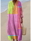 abordables Robes Rayés et Géométriques-Femmes Robe Midi Robe d&#039;Été Robe trapèze Vacances Occasionnel Boho Soirée Sortir Plage Graphique Géométrique Rayure manche longue Col en V Frêne Jaune Rose Claire Orange Été Printemps