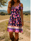 preiswerte Blumenkleider-Damen Minikleid A Linie Kleid Sommerkleid Urlaub Lässig Täglich Ferien Normale Passform Blumen Grafik Kurzarm V Ausschnitt Rote Purpur Sommer