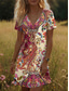abordables Robes Boho-Femmes Mini Robe Robe T-Shirt Robe d&#039;Été Robe d&#039;été Vacances Occasionnel Boho Quotidien Sortir Coupe régulière Graphique Paisley Manche Courte Col en V Rose Claire Été