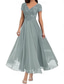cheap Floor Length-A-Line Mother of the Bride Dress Elegant V Neck Floor Length Polyester Short Sleeve with Solid Color 2025