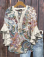 ieftine Topuri de vacanță pentru femei-Bluză pentru femei cu mâneci în volane stratificate imprimeu floral grafic paisley Bohemia vintage stil zilnic mânecă 3/4 decolteu în V bluze regulate haine de vacanță imprimeu negru roz mov violet