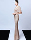 billige champagne-A-linje Quinceanera kjoler elegant kjole formell bryllup gulvlengde kort erm V-hals paljettert med dusker