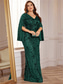 cheap GREEN-Mermaid / Trumpet Plus Size Dresses Elegant Curve Dress Formal Wedding Floor Length Long Sleeve V Neck Sequined with Sequin 2025