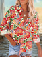cheap Women&#039;s Vacation Tops-Women&#039;s Shirt Floral Graphic Bird Daily Stylish Casual Long Sleeve Shirt Collar Regular Tops Work Daily Buttons Print White Red Green Summer Spring