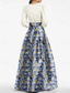 cheap FLORALS-Blue Jacquard Brocade Floral A-Line Evening Gown Dress Formal Wedding Guest Floor Length Long Sleeve V Neck Belt Nylon with Slit Pocket