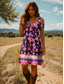 preiswerte Blumenkleider-Damen Minikleid A Linie Kleid Sommerkleid Urlaub Lässig Täglich Ferien Normale Passform Blumen Grafik Kurzarm V Ausschnitt Rote Purpur Sommer