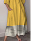 abordables Robes Rayés et Géométriques-Femmes Robe Midi Robe d&#039;Été Robe trapèze Vacances Occasionnel Boho Sortir Plage Graphique Géométrique Manche 3/4 Col en V Jaune Blanc Ecru Été Printemps
