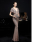preiswerte Sekt-Meerjungfrauenschnitt Quinceanera-Kleider Elegant Kleid Formell Hochzeit Bodenlang Kurzarm V Ausschnitt Paillettenbesetzt mit Paillette 2025
