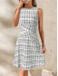 cheap Stripe&amp;Geometric Dress-Women&#039;s Mini Dress A Line Dress Work Dresses Off The Shoulder Dress Vacation Office Regular Fit Plaid Sleeveless Crew Neck Black White Wine Navy Blue Summer
