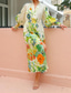 abordables Vestidos casuales con flores-Mujer vestido largo vestido largo Vestidos de lino y algodón Vestido informal Moda Manga Farol Exterior Fiesta Festivos Ajuste regular Flor Manga Larga Cuello Camisero Verde Trébol Verano