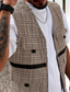 cheap Men&#039;s Vest-Men&#039;s Set Vest Gilet Outdoor Daily Fashion Casual Summer Spring Pocket 2 Piece Polyester Comfortable Plaid Single Breasted One-button V Neck Regular Fit Khaki Gray Vest