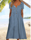 cheap Stripe&amp;Geometric Dress-Women&#039;s Midi Dress Casual Dress Sundress A Line Dress Summer Dress Vacation Casual Beach Holiday Loose Fit Graphic Stripe Short Sleeve Crew Neck Blue Gray Summer