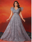 cheap CHAMPAGNE-A-Line Plus Size Dresses Elegant Curve Dress Formal Wedding Floor Length Sleeveless V Neck Lace with Sequin