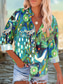 cheap Women&#039;s Vacation Tops-Women&#039;s Shirt Floral Graphic Bird Daily Stylish Casual Long Sleeve Shirt Collar Regular Tops Work Daily Buttons Print White Red Green Summer Spring