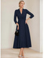 cheap Floor Length-A-Line Blazer Dress Mother of the Bride Dress Tuxedo Dress Stretch Crepe Elegant Simple Lapel Neckline Tea Length Satin 3/4 Length Sleeve with Solid Color