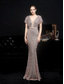 preiswerte Sekt-Meerjungfrauenschnitt Quinceanera-Kleider Elegant Kleid Formell Hochzeit Bodenlang Kurzarm V Ausschnitt Paillettenbesetzt mit Paillette 2025