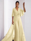cheap Evening Jumpsuits-Jumpsuit Mother of the Bride Dress Wedding Guest Elegant Vintage V Neck Floor Length Chiffon Short Sleeve with Ruched Ruffles 2025