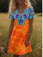 billige Boho-kjoler-Dame Mini kjole T skjortekjole Solkjole Sommerkjole Ferie Fritid Bohem Daglig Ut på byen Normal Grafisk Paisly Kortermet V-hals Blå Oransje Sommer