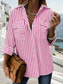 cheap Stripe&amp;Geometric Tops-Women&#039;s Shirt Long Sleeve Button Down Blouse BGeometric Striped Vintage Tropical Stylish Shirt Collar Regular Tops Work Daily Holiday Buttons Pocket Print Blue Summer Spring