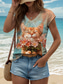 cheap Animals Tank Top-Women&#039;s Animals Camisole Tank Top Floral Graphic Cat Vintage Tropical Stylish Sleeveless Short Sleeve V Neck Regular Tops Daily Print Orange Summer Spring