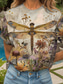 cheap Animals tee-Women&#039;s T Shirt Floral Graphic Dragonfly Vintage Stylish Classic Short Sleeve Crew Neck Round Neck Regular Tops Daily Print Yellow Red Blue Purple Green Summer Spring
