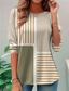 voordelige Stripe &amp; Geometrische t-shirt-Dames T-shirt Grafisch Geometrisch Gestreept Elegant Vintage Modieus Lange mouw Strakke ronde hals Normale tops Dagelijks Uitgaan Weekend Afdrukken Geel Licht Bruin Khaki Zomer Lente
