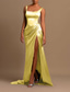 abordables Rose-Robe de Soirée Sirène Haute Fente Invité de Mariage Cocktail Fête Longueur de Sol Sans Manches Col Arrondi Robe de Demoiselle d&#039;Honneur Satin avec Robe Mascarade Froncée