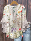 cheap Hawaiian Tops-Women&#039;s Blouse Floral Graphic Paisley Bohemia Vintage Daily Long Sleeve 3/4 Length Sleeve Flutter Sleeve V Neck Regular Tops Daily Holiday Vacation Wear Ruffle Print Pink Blue Beige Gray Summer