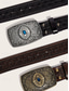 abordables Ceintures pour hommes-Ceinture western en similicuir pour homme avec boucle gravée vintage et pierre précieuse bleue, style cowboy pour rodéo, événements en plein air et tenue décontractée