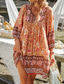 ieftine Rochii Boho-Pentru femei Rochie Mini Rochie florala Rochie Boho Rochie imprimata Clasic Modern În aer liber Vacanță Concediu Fit regulat Floare Manșon Lung În V Galben Roz Îmbujorat Bleumarin Albastru piscină