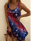 preiswerte Unabhängigkeitstag Kleid-Unabhängigkeitstag Frauen Patriots vierten Juli Mini Kleid Sommerkleid A-Linien Kleid Off-The-Shoulder Kleid Urlaub Lässig Boho Party Strand Standard Passform Grafik Geometrisch Ärmelos U-Ausschnitt