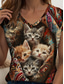 cheap Animals Tank Top-Women&#039;s  Animal Cat Camisole Tank Top Vintage Tropical Fashion Sleeveless Short Sleeve V Neck Regular Tops Daily Print Yellow Red Blue Purple Green Summer Spring