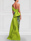 ieftine albastru-Coloană / Teacă Rochii de seara Elegant Rochie Oficial Nuntă Lungime Podea Manșon scurt De Pe Umăr Satin cu Rochie cu fanta Broderie 2025