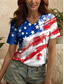 cheap Independence Day Top-Women&#039;s Patriotic  T Shirt Graphic American Flag Vintage Stylish Classic Red White And Blue Short Sleeve V Neck Regular Tops Daily Weekend Print Red Summer Spring