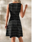 cheap Stripe&amp;Geometric Dress-Women&#039;s Mini Dress A Line Dress Work Dresses Off The Shoulder Dress Vacation Office Regular Fit Plaid Sleeveless Crew Neck Black White Wine Navy Blue Summer