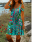 ieftine Rochii Art&amp;Design-Pentru femei Rochie Mini Rochie A line Rochie de vară Vacanță Casual Zilnic Concediu Fit regulat Grafic Abstract Manșon scurt În V Roșu-aprins Albastru piscină Trifoi Vară