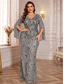 cheap GREEN-Mermaid / Trumpet Plus Size Dresses Elegant Curve Dress Formal Wedding Floor Length Long Sleeve V Neck Sequined with Sequin 2025
