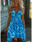 baratos Vestidos Estilo Boho-Mulheres Minivestido Vestido de decote Férias Festa Casual Para Noite Praia Padrão Floral Gráfico Sem Manga Decote V Com Alças Finas Verde Claro Vermelho Azul Verde Verão Primavera
