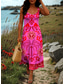 preiswerte Boho Kleider-Damen Maxikleid A Linie Kleid Schulterfreies Kleid Urlaub Lässig Boho Party Normale Passform Grafik Stammes Ärmellos Quadrathals Hell Rot Blau Sommer Frühling