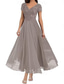 cheap Floor Length-A-Line Mother of the Bride Dress Elegant V Neck Floor Length Polyester Short Sleeve with Solid Color 2025