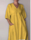 abordables Robes Rayés et Géométriques-Femmes Robe Midi Robe d&#039;Été Robe trapèze Vacances Occasionnel Boho Sortir Plage Graphique Géométrique Manche 3/4 Col en V Jaune Blanc Ecru Été Printemps