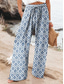 cheap Wide Leg &amp; High Waisted-Women&#039;s Wide Leg Chinos Baggy Pants Vacation Fashion Hawaiian Full Length High Waist Floral Graphic Drawstring Printing Soft Breathable Micro-elastic Vacation Street Causal Violet off-white Deep Blue