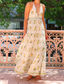 cheap Elegant Floral Dresses-Women&#039;s Long Dress Maxi Dress Cotton Linen Dresses Casual Dress Fashion Outdoor Party Holiday Regular Fit Flower Short Sleeve Halter Neck Beige Summer