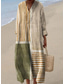 cheap Stripe&amp;Geometric Dress-Women&#039;s Midi Dress Sundress A Line Dress Vacation Casual Boho Going out Beach Loose Fit Graphic Long Sleeve V Neck Black Blue Orange Khaki Summer Spring