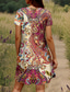 abordables Robes Boho-Femmes Mini Robe Robe T-Shirt Robe d&#039;Été Robe d&#039;été Vacances Occasionnel Boho Quotidien Sortir Coupe régulière Graphique Paisley Manche Courte Col en V Rose Claire Été
