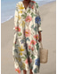economico Abiti floreali-Per donna Abito Midi Vestito Estivo Abito a trapezio Vacanza Casual Boho Feste Uscire Spiaggia Floreale Grafico Manica Lunga Scollo a V Grigio verde Rosa scuro Bianco sporco Rosa e bianco Estate