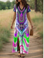 billiga Boho klänningar-Dam Maxiklänning Solklänning A linjeklänning Sommarklänning Semester Ledigt Dagligen Normal Grafisk Geometrisk Paisley Kortärmad V-hals Rodnande Rosa Purpur Grön Sommar