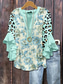 cheap Women&#039;s Floral Tops-Women&#039;s Blouse Floral Graphic Leopard Elegant Bohemia Vintage 3/4 Length Sleeve V Neck Regular Tops Daily Holiday Vacation Wear Ruffle Print Blush Pink Light Green Pink Light Blue Summer Spring Fall