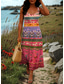 preiswerte Boho Kleider-Damen Maxikleid A Linie Kleid Schulterfreies Kleid Urlaub Lässig Boho Party Ausgehen Strand Standard Passform Grafik Stammes Ärmellos Quadrathals Schwarz Weiß Rote Blau Sommer Frühling